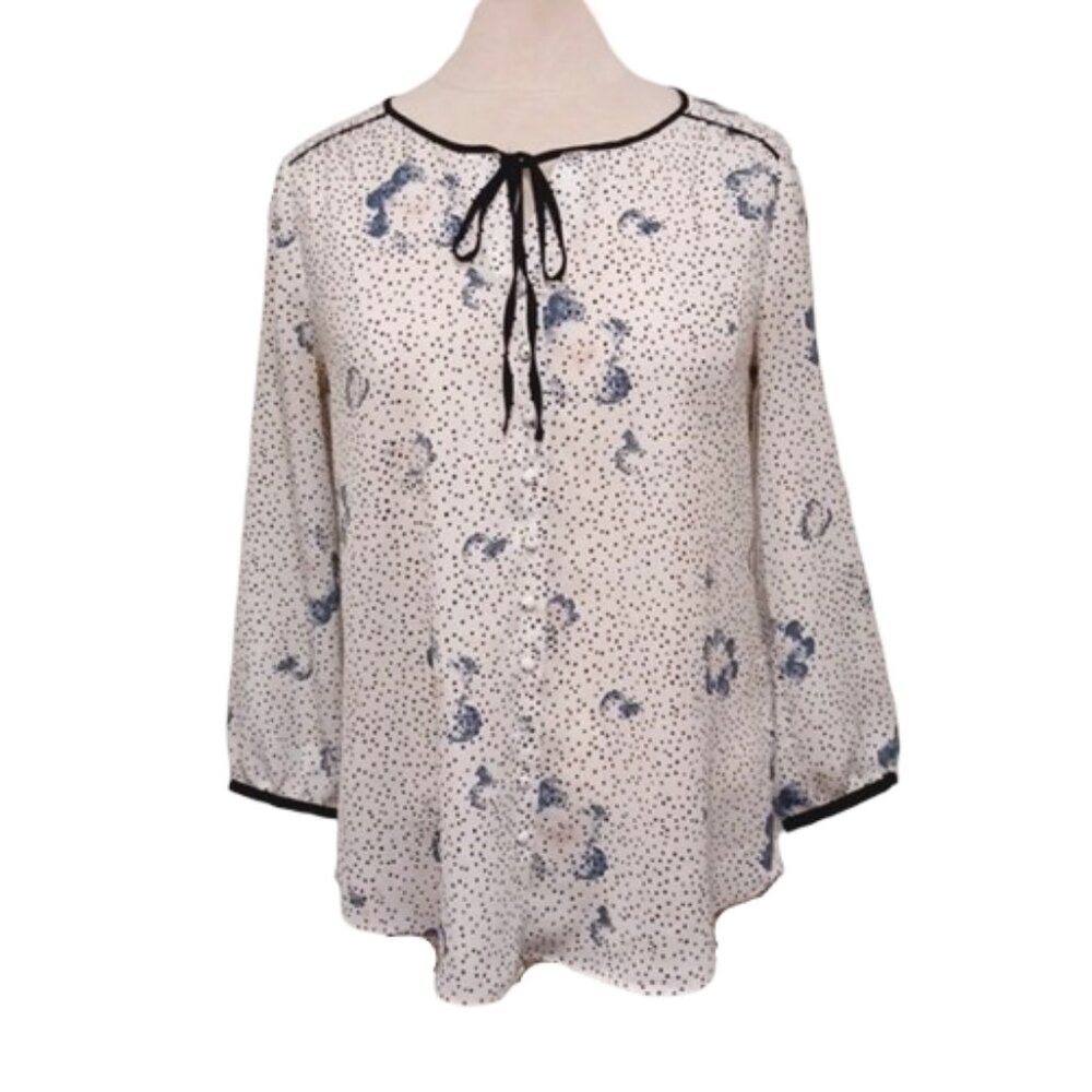 RW&CO Semi Sheer Dot & Floral Round Neck Blouse- Sz. Sm - Picture 2 of 12